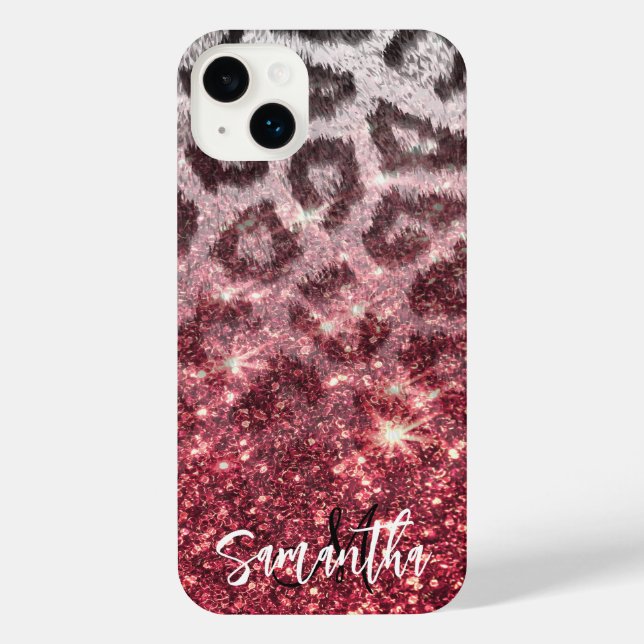 Rose Glitzer und Leopard Print iPhone 14 Plus Hülle (Rückseite)