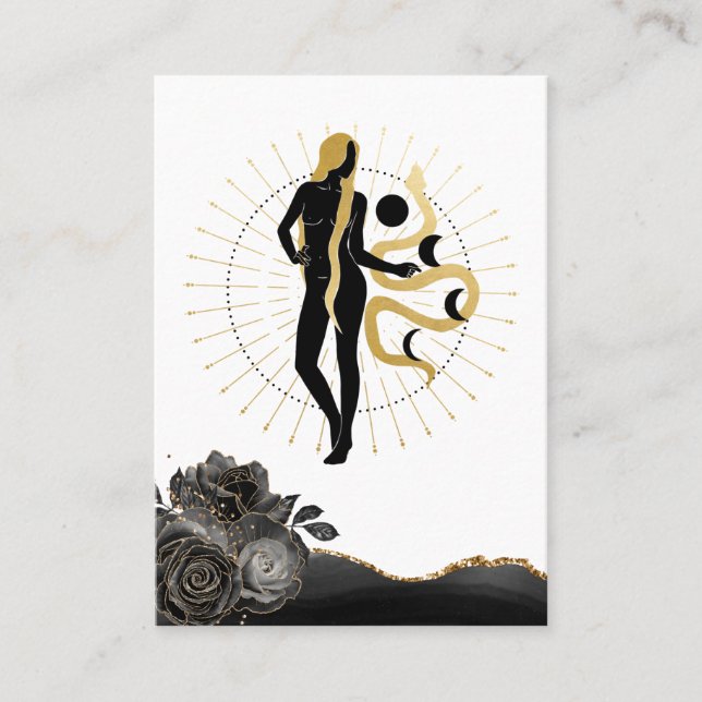 *~* Rose Goddess Black Gold Serpent Moon Phones Visitenkarte (Vorderseite)