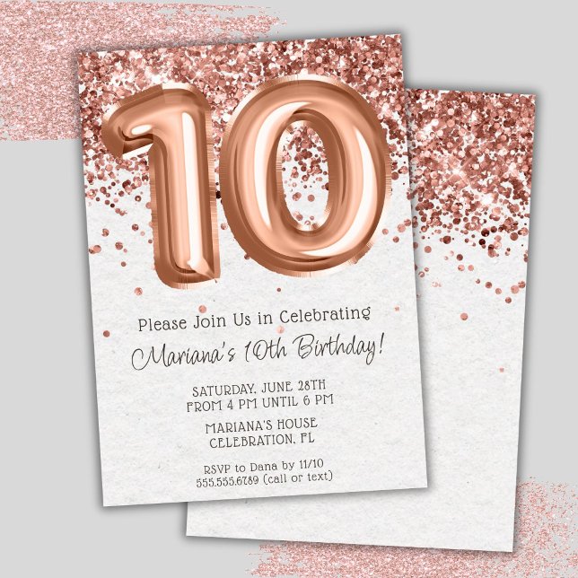 Rose Gold 10th Birthday Party Invitation (Créateur téléchargé)