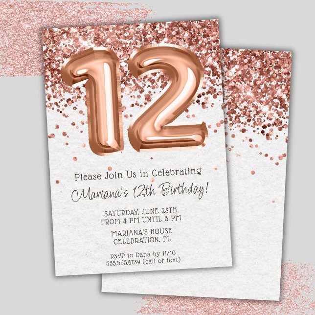 Rose Gold 12e anniversaire fêté Invitation (Créateur téléchargé)