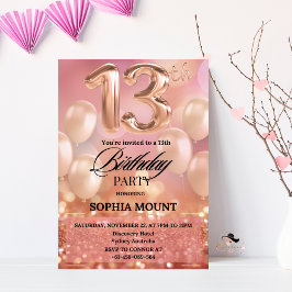 Rose Gold 13. Geburtstagsparty Rosa Einladungen