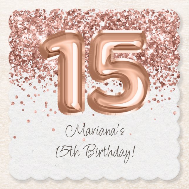Rose Gold 15. Geburtstagsparty Untersetzer (Vorderseite)