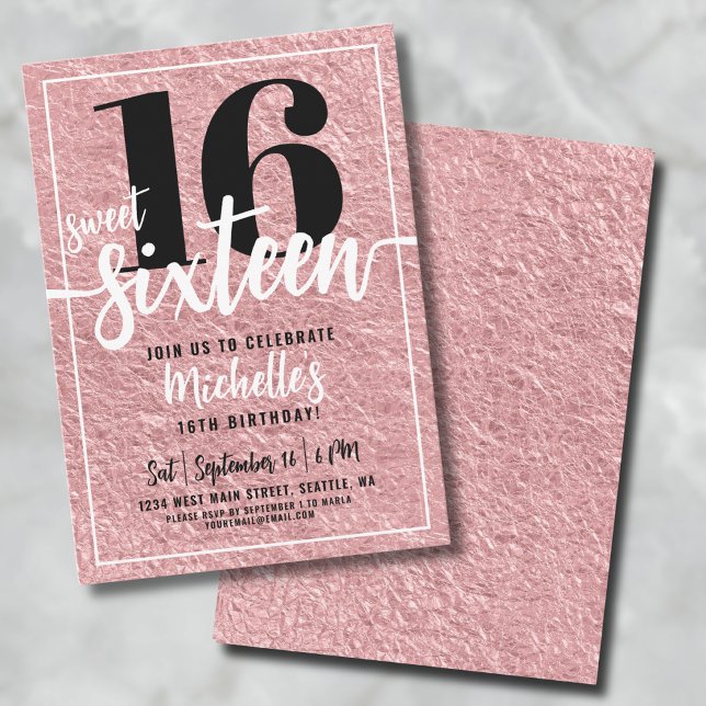 Rose Gold 16. Geburtstagsparty Einladung (Rose Gold Sweet Sixteen 16th Birthday Party Invitation)