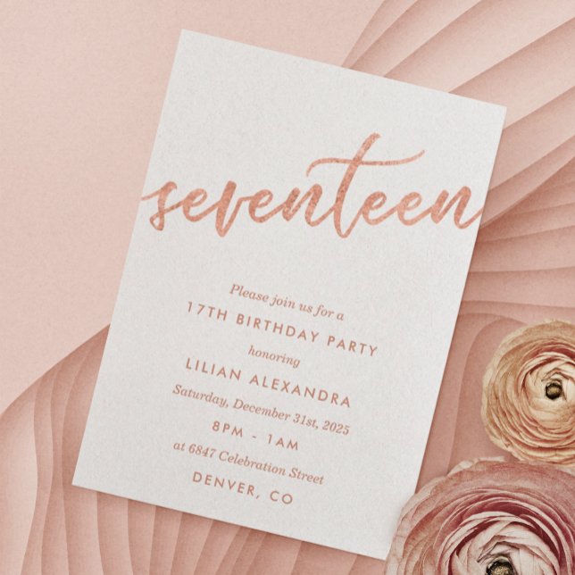 Rose Gold 17e anniversaire Foire Invitation Faux F (Créateur téléchargé)