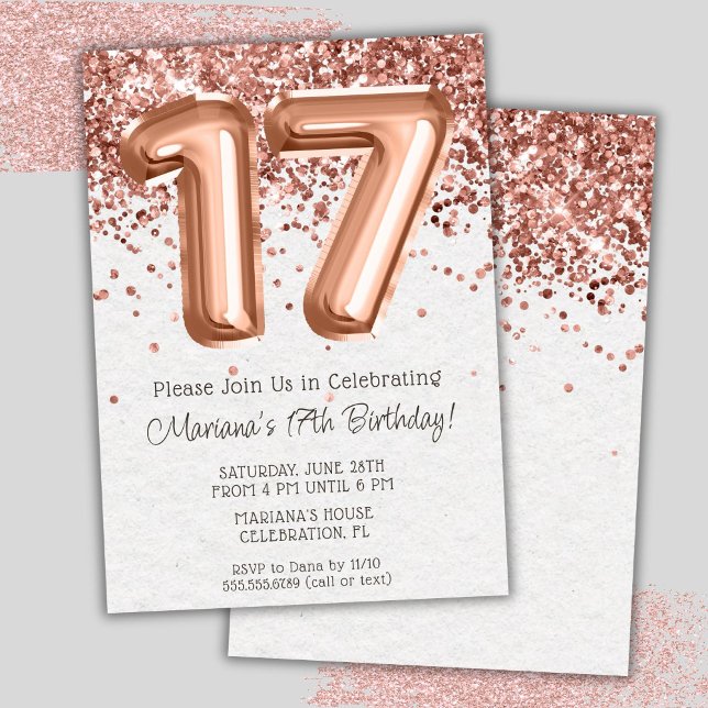 Rose Gold 17th Birthday Party Invitation (Créateur téléchargé)