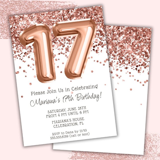 Rose Gold 17th Birthday Party Invitation (Créateur téléchargé)