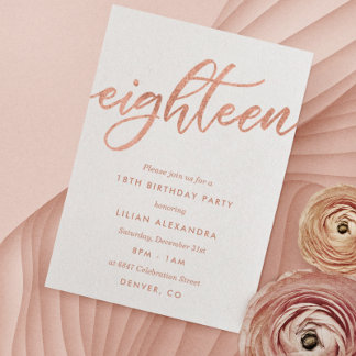 Rose Gold 18. Geburtstag Einladung | Imitate Foil