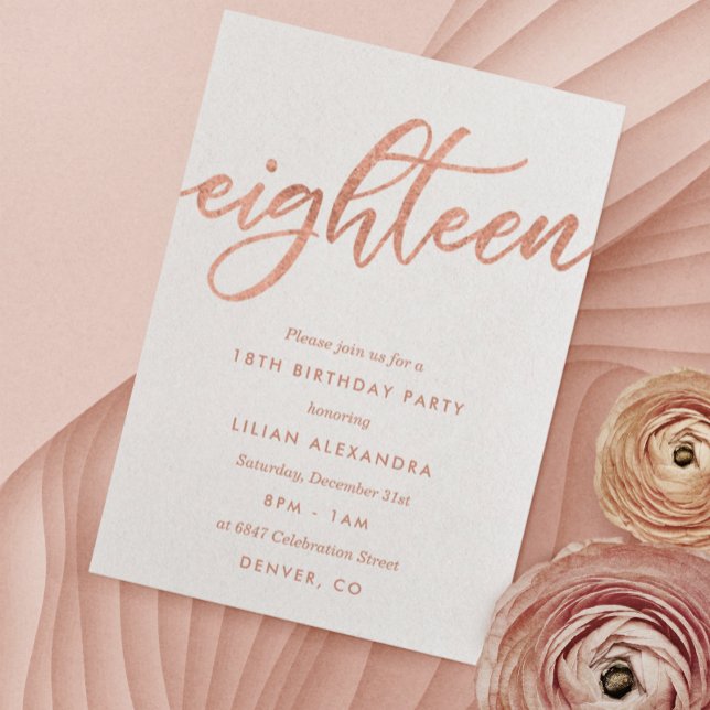 Rose Gold 18e anniversaire Invitation | Faux Foil (Créateur téléchargé)