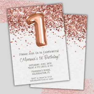 Rose Gold 1er Anniversaire Fête Invitation