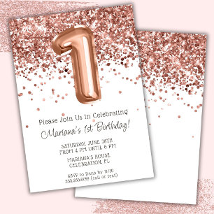 Rose Gold 1er Anniversaire Fête Invitation