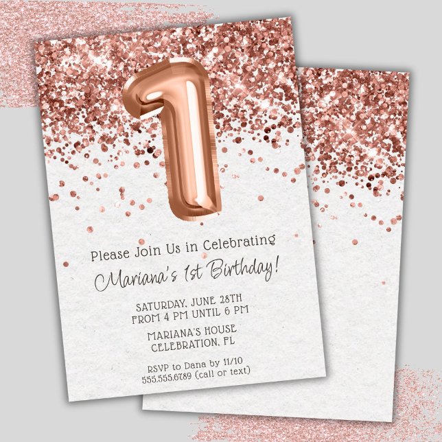 Rose Gold 1er Anniversaire Fête Invitation (Créateur téléchargé)