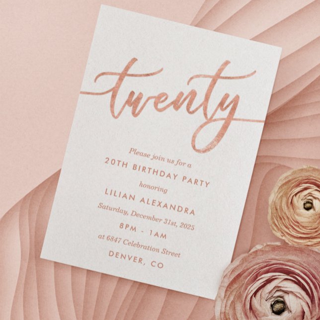 Rose Gold 20e Anniversaire Invitation Faux Foil (Créateur téléchargé)