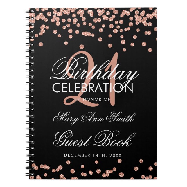 Rose Gold 21. Geburtstag Gästebuch Confetti Black Notizblock (Vorderseite)