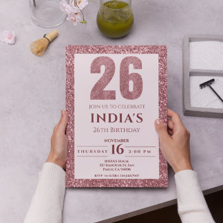 Rose Gold 26. Geburtstag Einladung