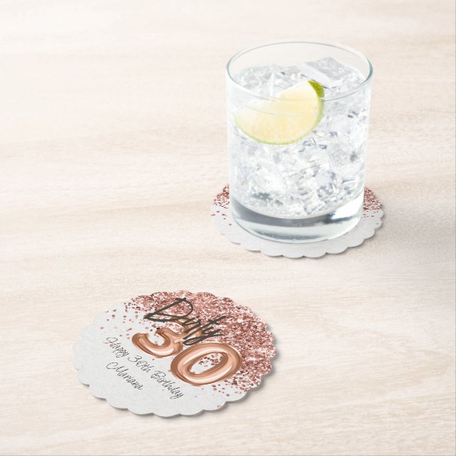 Rose Gold 30. Geburtstag Party Untersetzer (Vor Ort)
