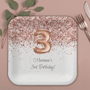 Rose Gold 3. Geburtstag Party Pappteller