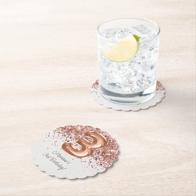 Rose Gold 3. Geburtstag Party Untersetzer (Vor Ort)