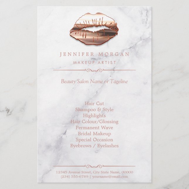 Rose Gold 3D Lippen Marbella Textur Schönheitssalo Flyer (Vorne)