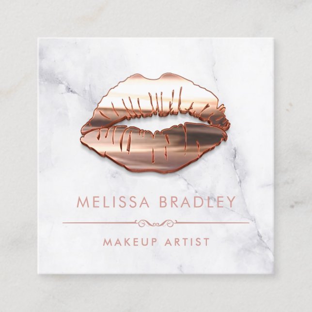 Rose Gold 3D Lippen Marmoraussehen Makeup Artist Quadratische Visitenkarte (Vorderseite)