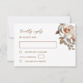 Rose Gold 3D Roses Wedding RSVP Karte