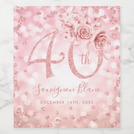 Rose Gold 40. Geburtstag Blumenlampen Weinetikett