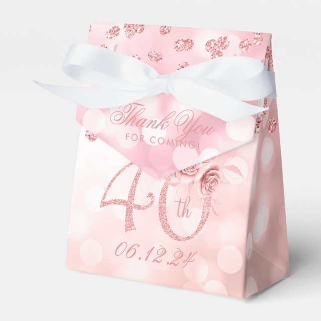 Rose Gold 40. Geburtstag Danke Blumenleuchten Geschenkschachtel (Vorderseite)
