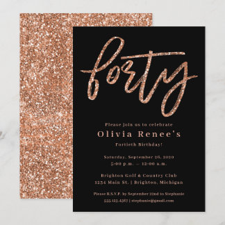 Rose Gold 40. Geburtstag Einladung Vorlage