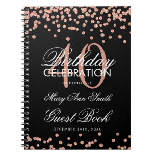 Rose Gold 40. Geburtstag Gästebuch Confetti Black Notizblock