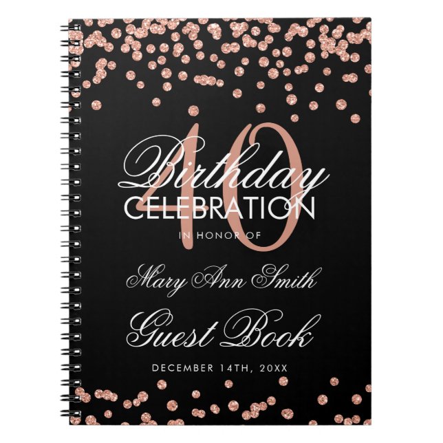 Rose Gold 40. Geburtstag Gästebuch Confetti Black Notizblock (Vorderseite)
