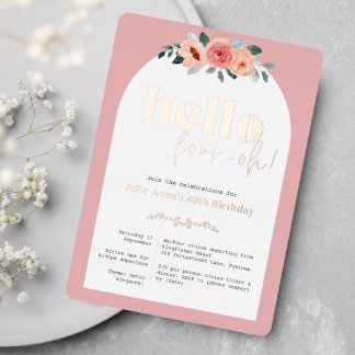 Rose Gold 40. Geburtstag Glam floral Folieneinladung