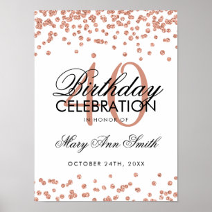 Rose Gold 40. Geburtstag Glitzer Confetti White Poster