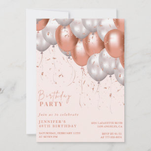 Rose gold 48. Geburtstag Einladungen Balloon Glam