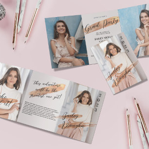 Rose Gold 4 Photo Graduation Tri-Fold Invitation