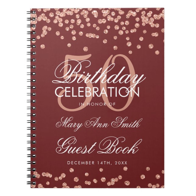 Rose Gold 50 Anniversaire Livre d'hôtes Confetti B (Devant)