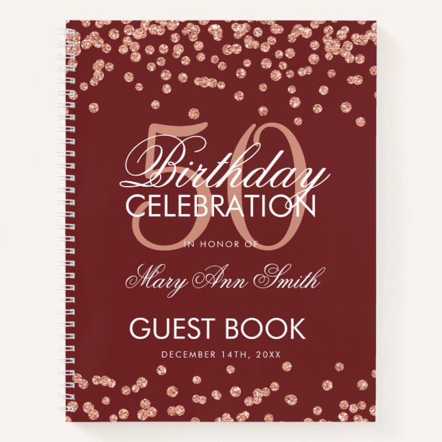 Rose Gold 50 Anniversaire Livre d'or Confetti Bour (Devant)