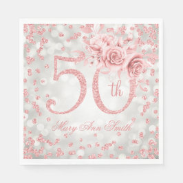 Rose Gold 50. Geburtstag Blumenleuchten Silber Serviette