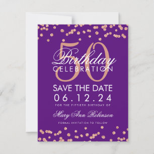 Rose Gold 50. Geburtstag Rett Datum Confetti Lila Save The Date