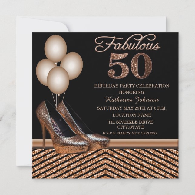 Rose Gold 50th Birthday Party Invitation (Devant)
