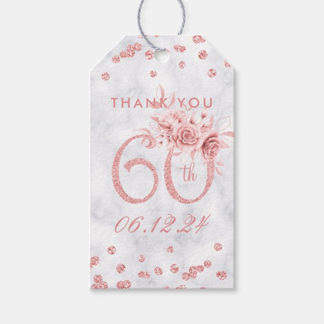 Rose Gold 60. Geburtstag Danke Glam Marble Geschenkanhänger (Vorderseite)