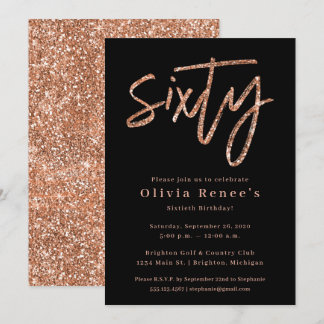Rose Gold 60. Geburtstag Einladung Vorlage