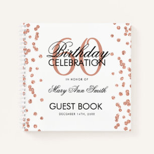 Rose Gold 60. Geburtstag Gästebuch Confetti White Notizbuch