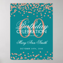 Rose Gold 60. Geburtstag Glitzer Confetti Aquamari
