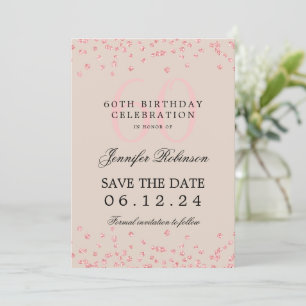 Rose Gold 60. Geburtstag Save the Date Champagner Einladung