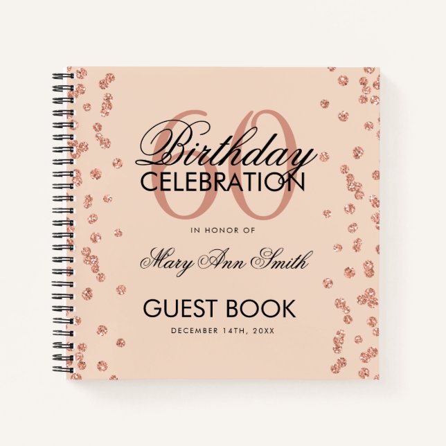 Rose Gold 60e Anniversaire Livre d'or Confetti Blu (Devant)