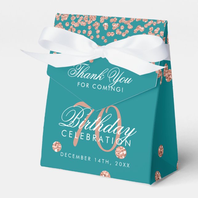 Rose Gold 70. Geburtstag Danke Confetti Aquamarin Geschenkschachtel (Vorderseite)