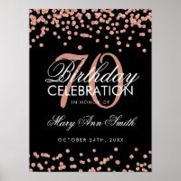 Rose Gold 70. Geburtstag Glitzer Confetti Black
