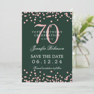 Rose Gold 70 Geburtstag Rett Datum Confetti Grün Einladung