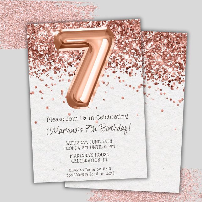 Rose Gold 7th Birthday Party Invitation (Créateur téléchargé)