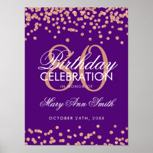 Rose Gold 80. Geburtstag Glitzer Confetti Lila Poster