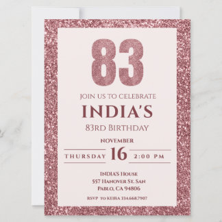 Rose Gold 83. Geburtstag Einladung